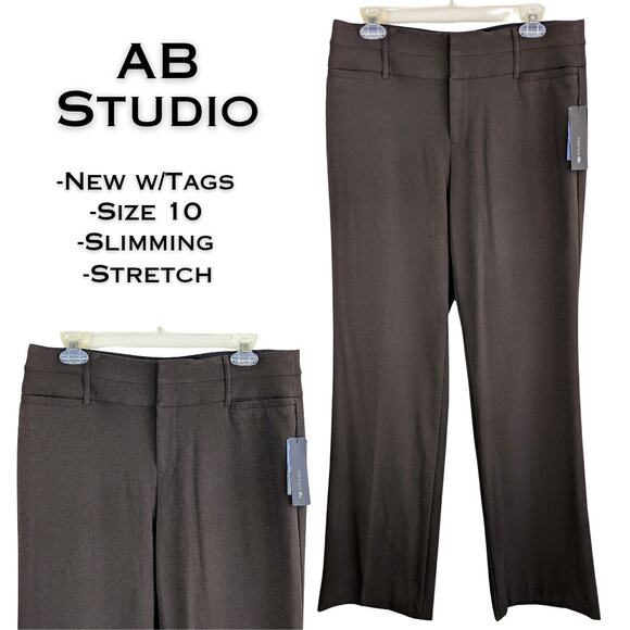 NEW AB Studio Magic Waist Brown Slimming Mid Rise Stretch Dress Pants Size 8 - Picture 1 of 9